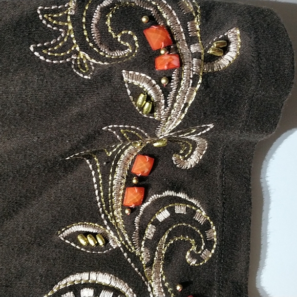 Alfred dunner brown jewel beads embollised quarter sleeve shirt size M - Picture 5 of 7